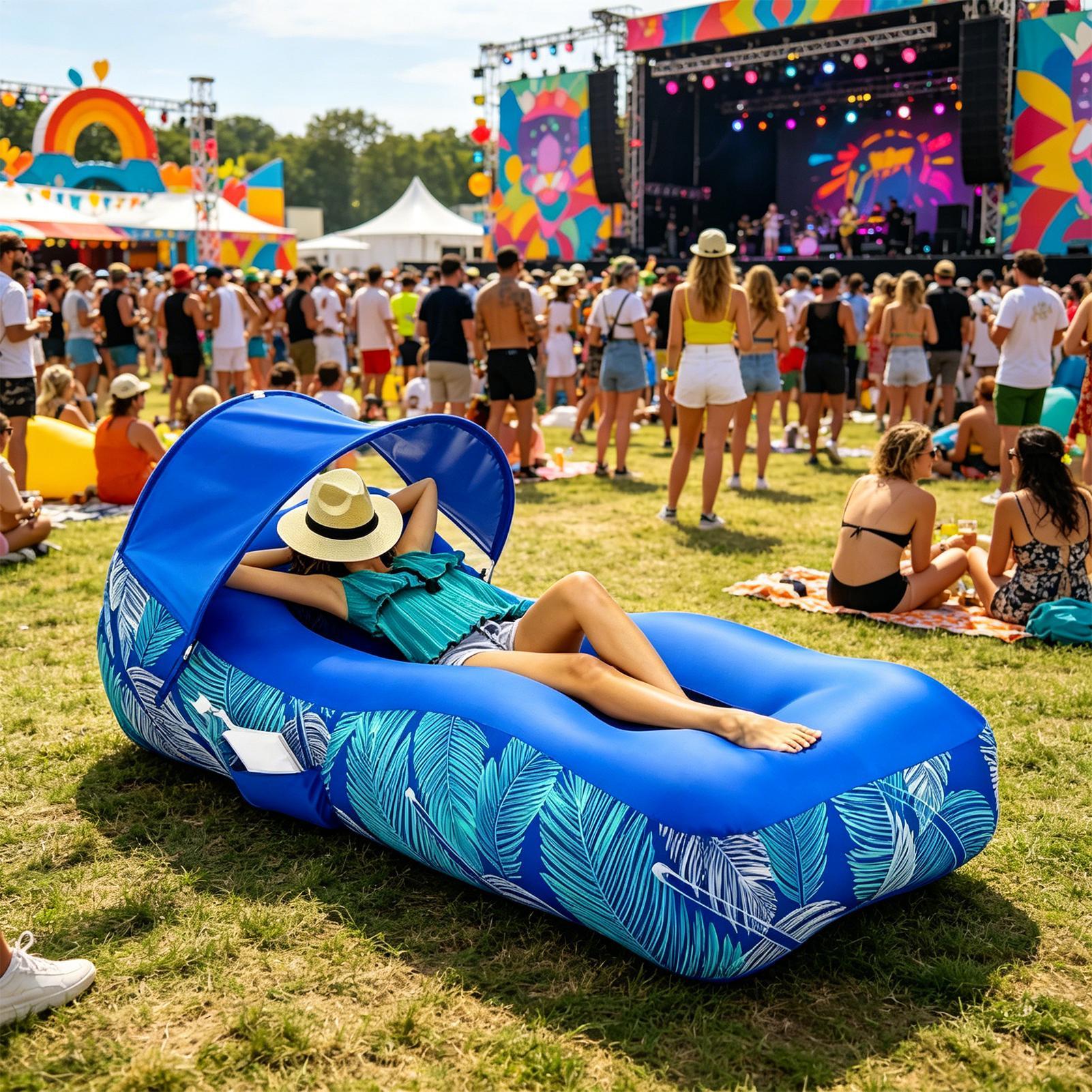 Outdoor Camping Couch - Chaise longue gonflable avec parasol, canapé